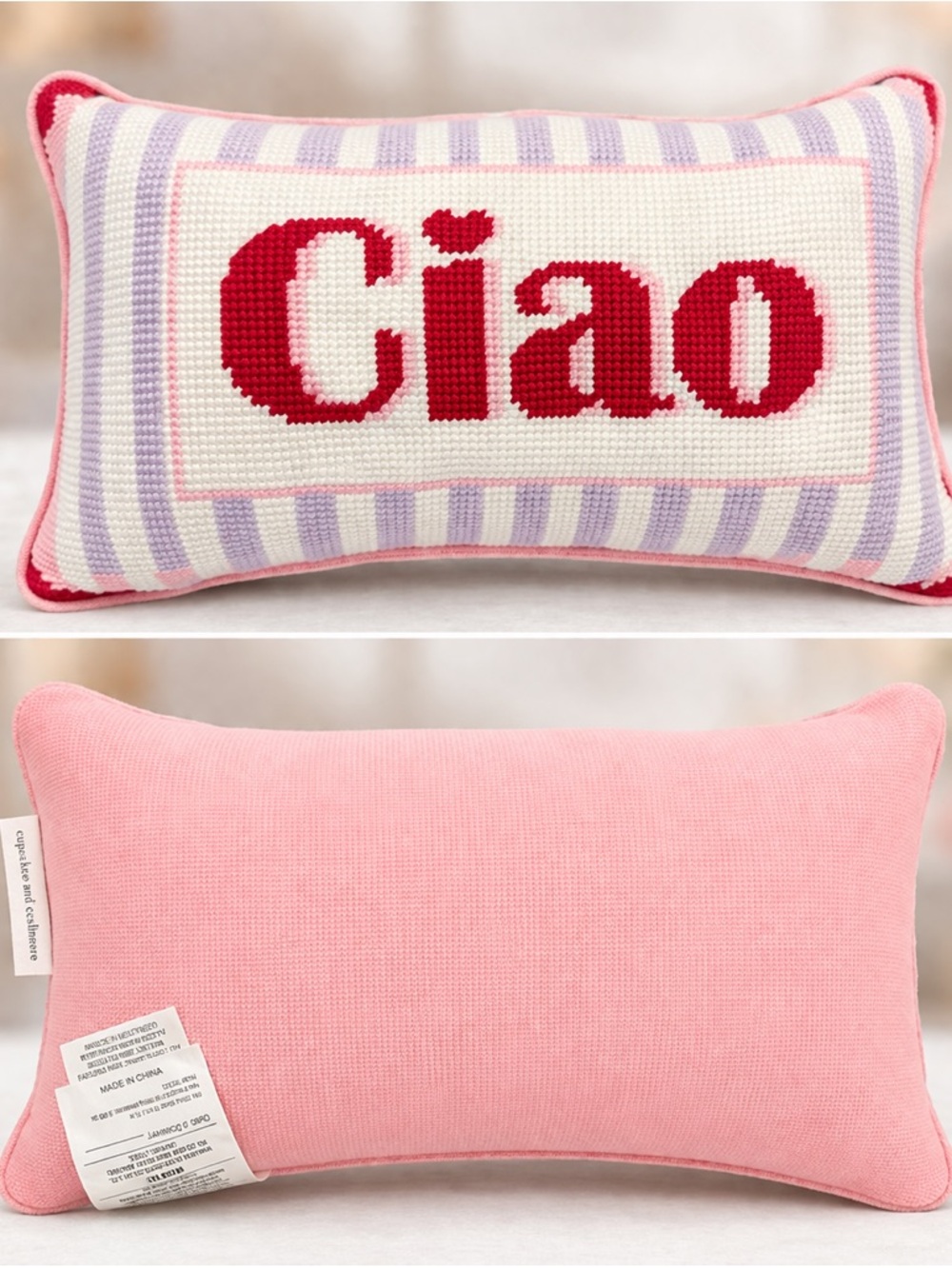 Cupcakes and Cashmere Ciao Needlepoint Throw Pillow NWT